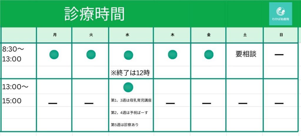 わかば助産院　診療時間